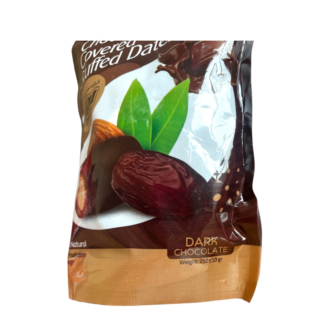 X. PREMIUM GROCERIES : DARK CHOCOLATE COVERED STUFFED DATES WITH WALNUTS AND ALMONDS 250G