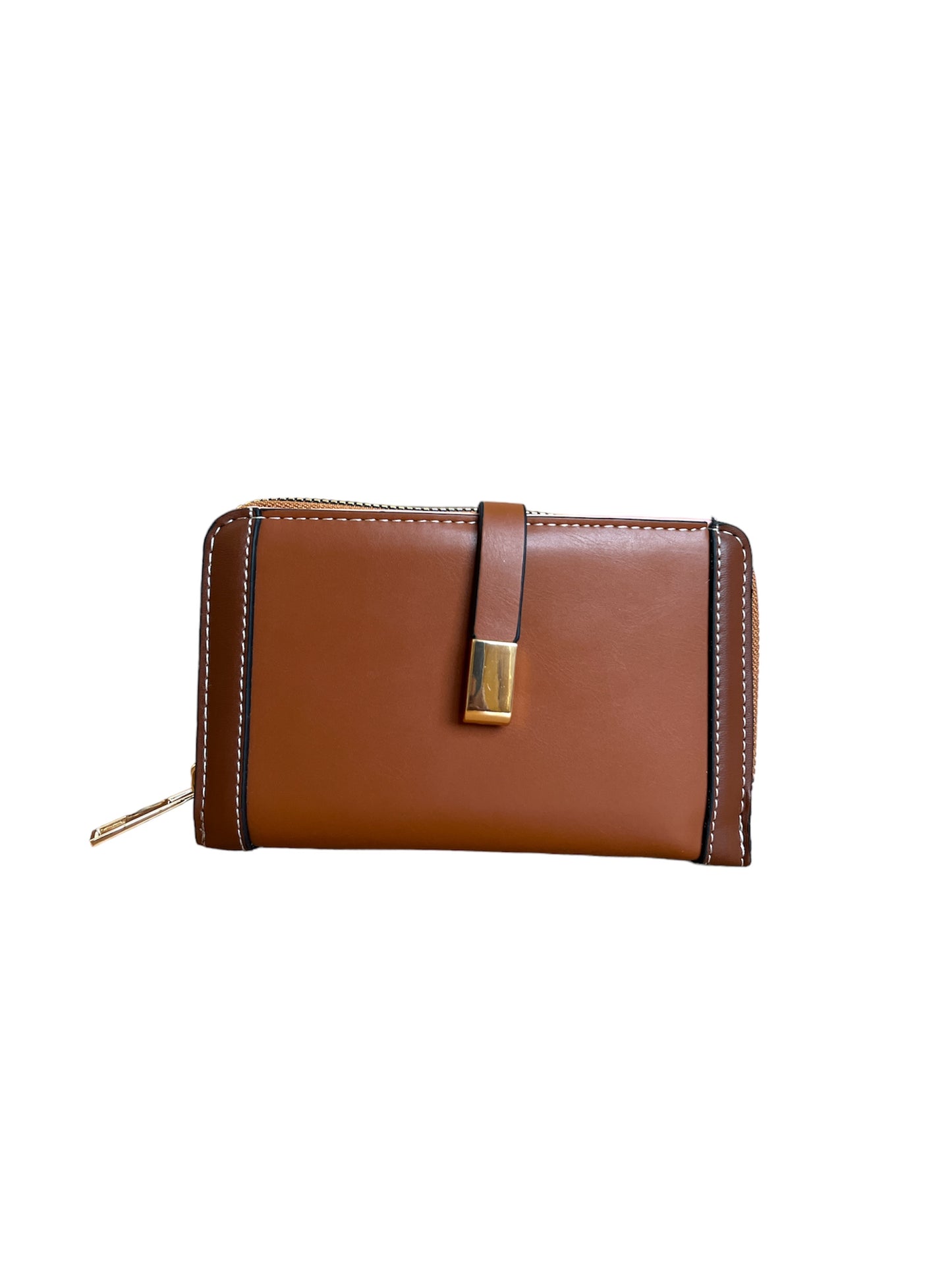 LADIES FASHION : BROWN SILK DETAIL ZIP AROUND WALLET