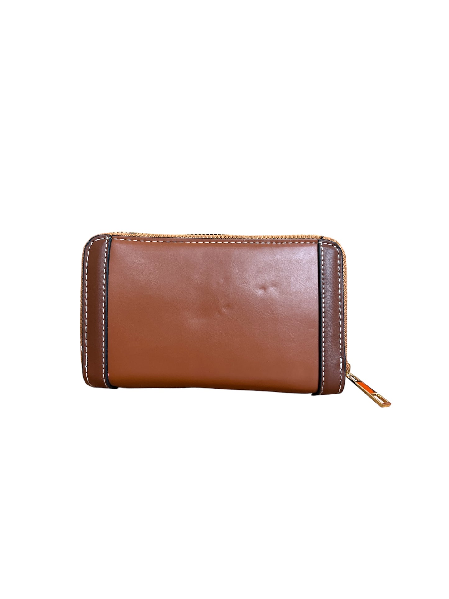 LADIES FASHION : BROWN SILK DETAIL ZIP AROUND WALLET